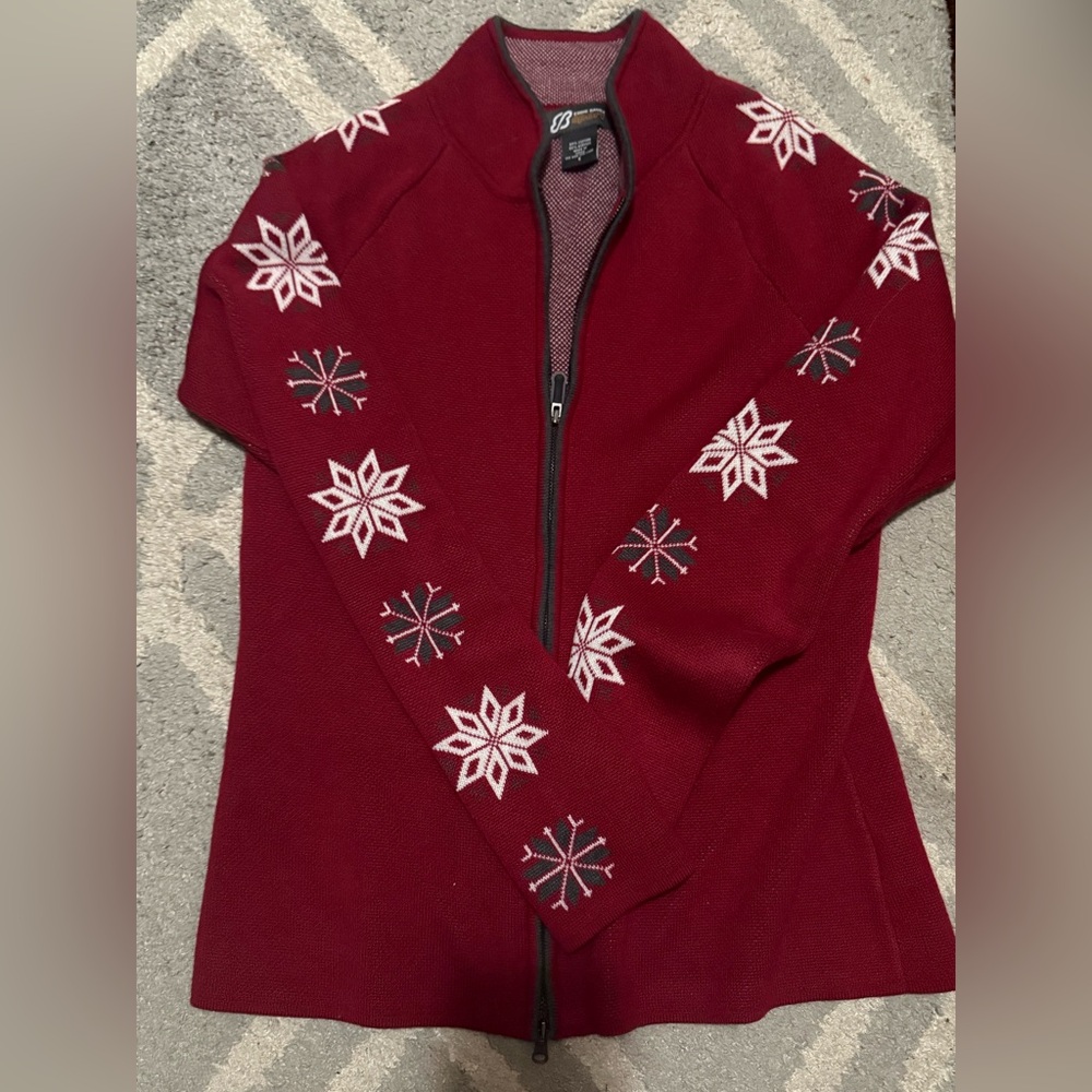 Eddie Bauer Red Snowflake Cardigan
